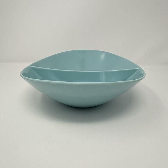 Fostoria Melamine Oval Divided 10" Dish Bowl Baby Blue MCM Vtg Granny Core Retro - Picture 3 of 5